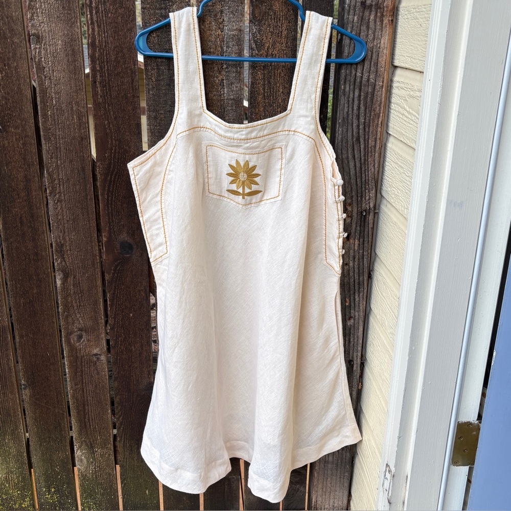 Christy Dawn The Khadia 100% Linen Floral Embroidery Dress NWOT In Cream Sz XL